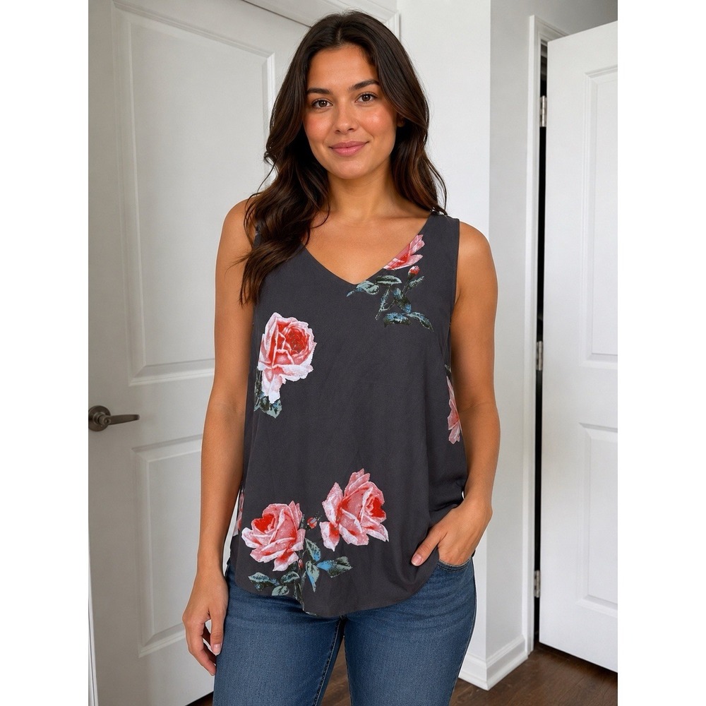 Dark Gray Floral Print Tank Top  Women's SZ XS